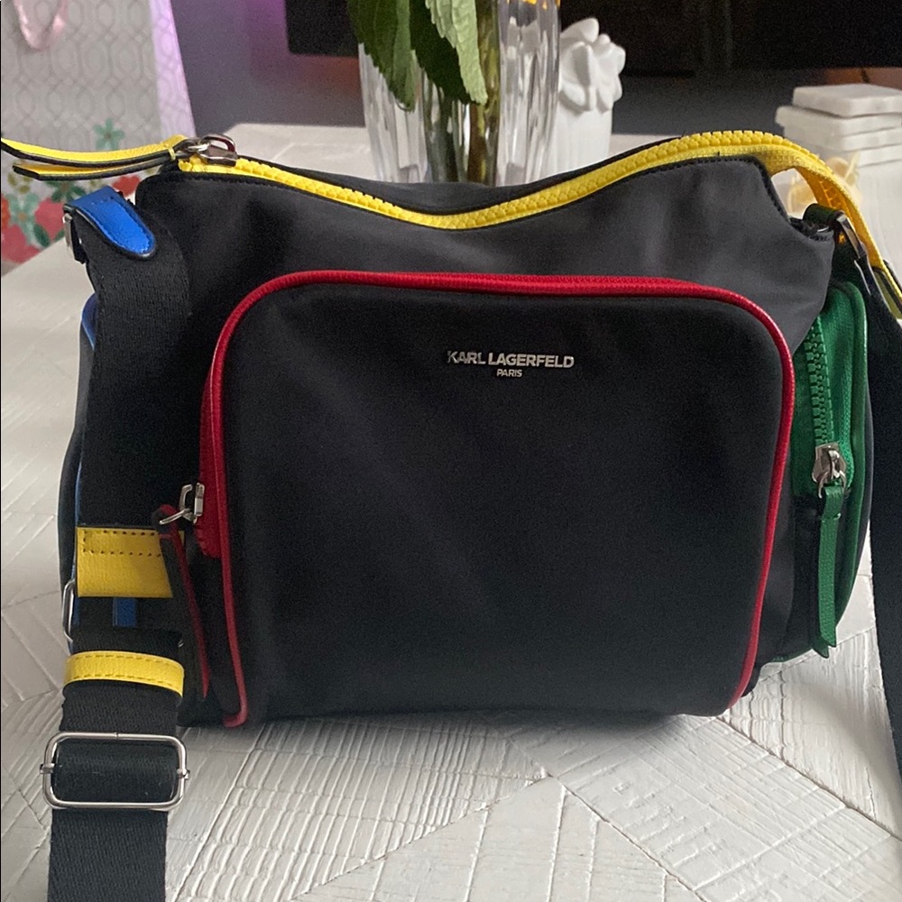 Karl Lagerfeld Black Crossbody Bag with Multicolor Accents